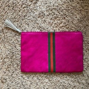 Parker and Hyde magenta pony hair clutch with silver leather tassel